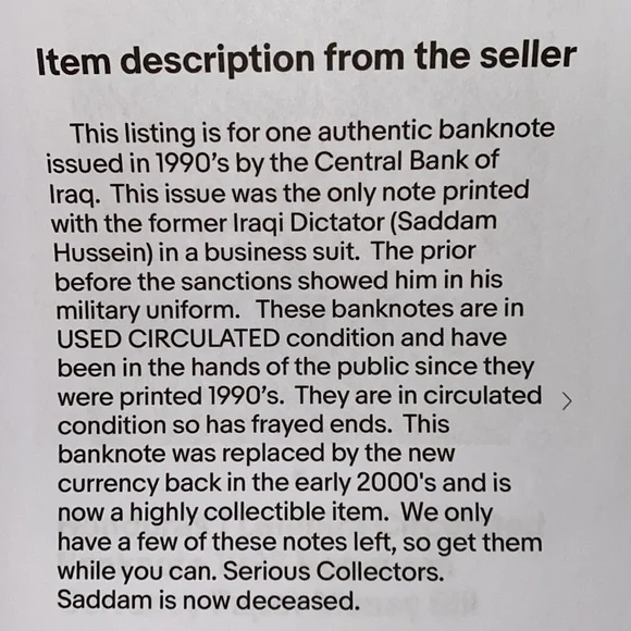 Iraq Circulated 250 Dinar Bank Note and a Circulated Honduran Paper Money Bill - Picture 11 of 13